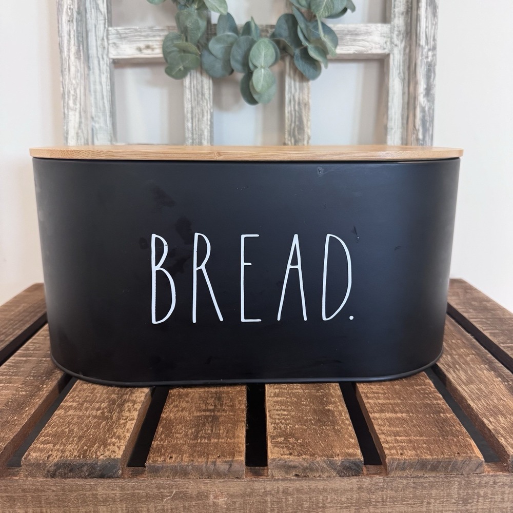 rae dunn style black covered bread box